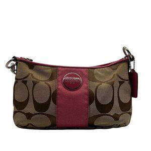 Coach Khaki and Pink Signature Canvas Stripped Demi Crossbody Bag F17439